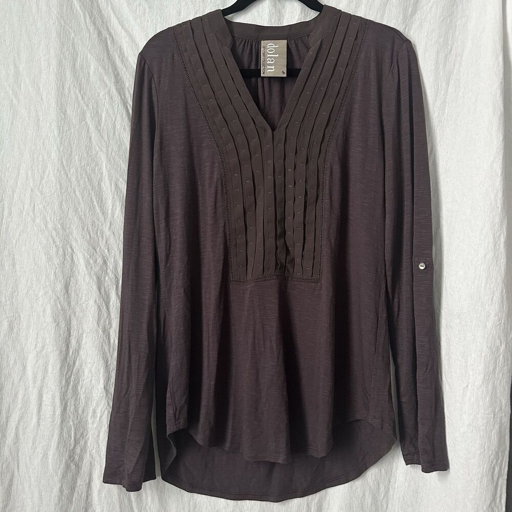 Anthropologie Women's M Dolan Bryn Henley Purple Top Ruffle Artsy Peasant